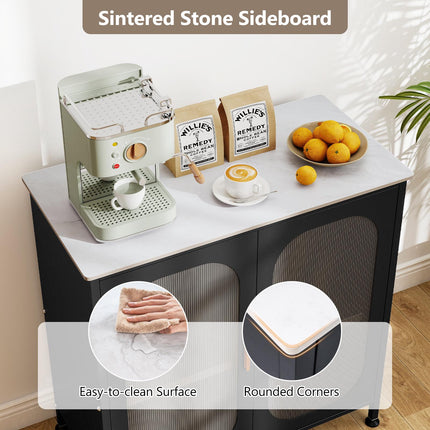 Black Sideboard with Adjustable Shelf & Semi-Transparent Doors
