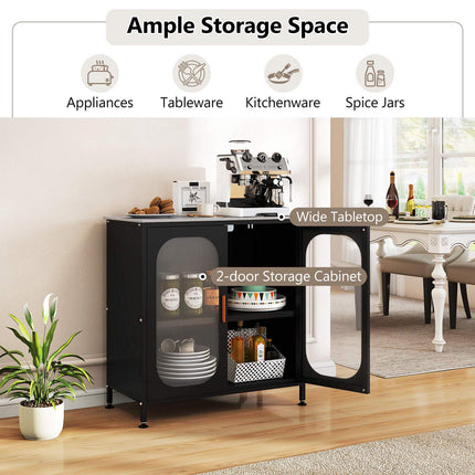 Black Sideboard with Adjustable Shelf & Semi-Transparent Doors