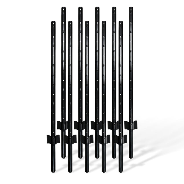 Černé ocelové plotové sloupky, 90 cm, sada 10 ks