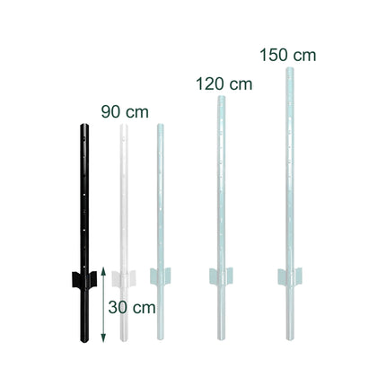 Black Steel Fence Posts, 90 cm, Set of 10
