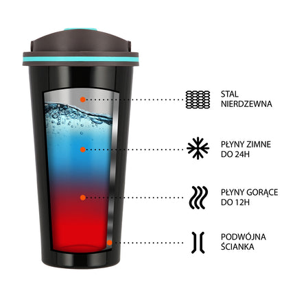 Černý termohrnek, 18 oz, izolovaná nerezová ocel