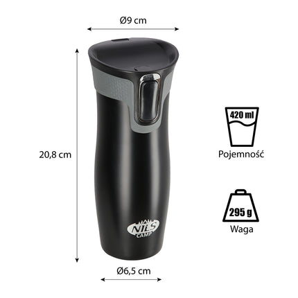 Černý termohrnek, 300ml, dvoustěnný