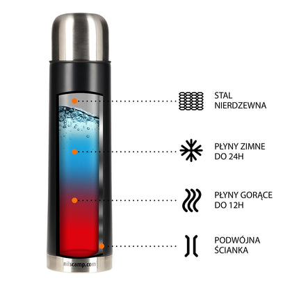 Černá termoska, nerezová ocel, 500ml