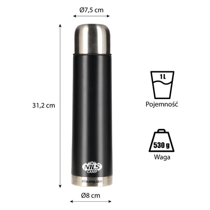 Černá termoska, nerezová ocel, 500ml