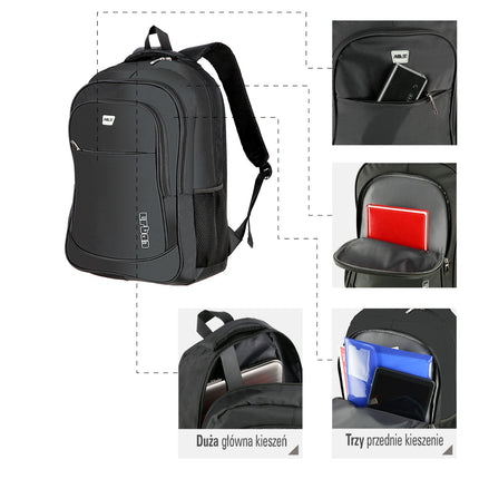 Schwarzer urbaner Rucksack, strapazierfähig, geräumig, Unisex