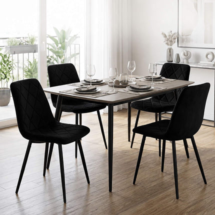 Black Velvet Dining Chairs, Set of 2, Upholstered