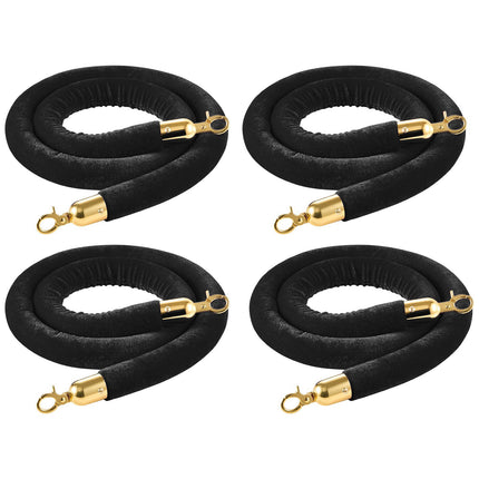 Black Velvet Stanchion Ropes, 4-Pack, 1.5 m Gold Hooks