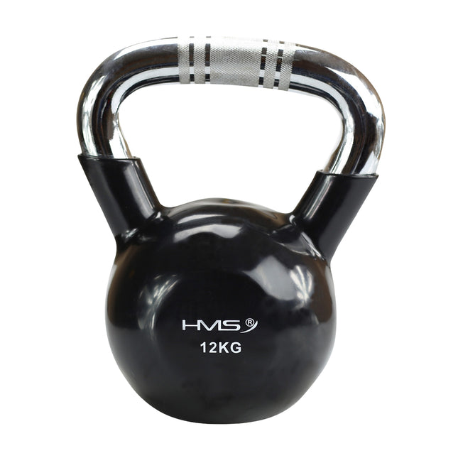 Black Vinyl-Coated Cast Iron Kettlebell, Chrome Handle