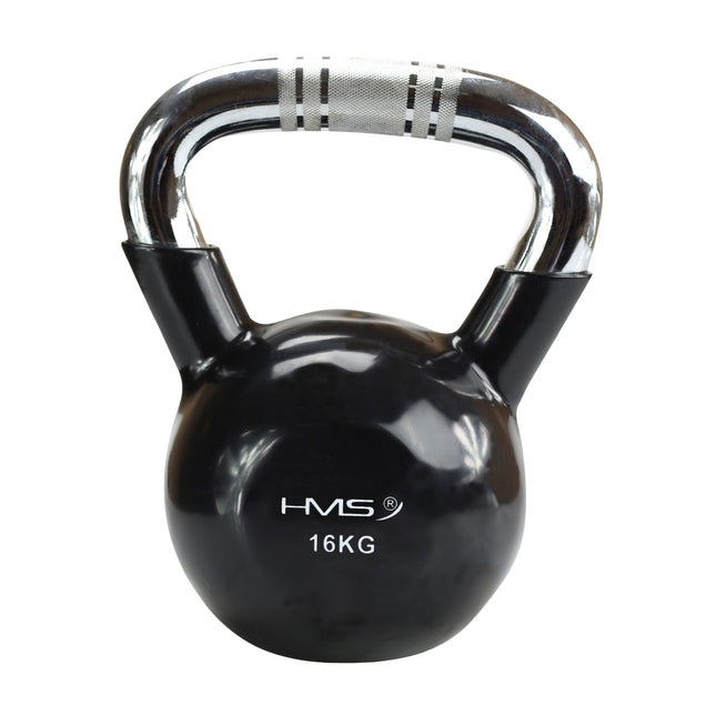 Black Vinyl-Coated Cast Iron Kettlebell, Chrome Handle