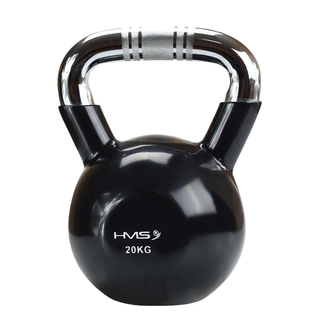 Black Vinyl-Coated Cast Iron Kettlebell, Chrome Handle