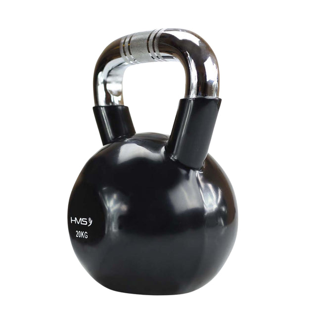 Black Vinyl-Coated Cast Iron Kettlebell, Chrome Handle