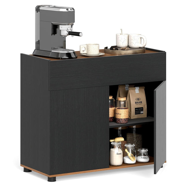 Zwart houten dressoir met lade en 2 deuren, 80 cm