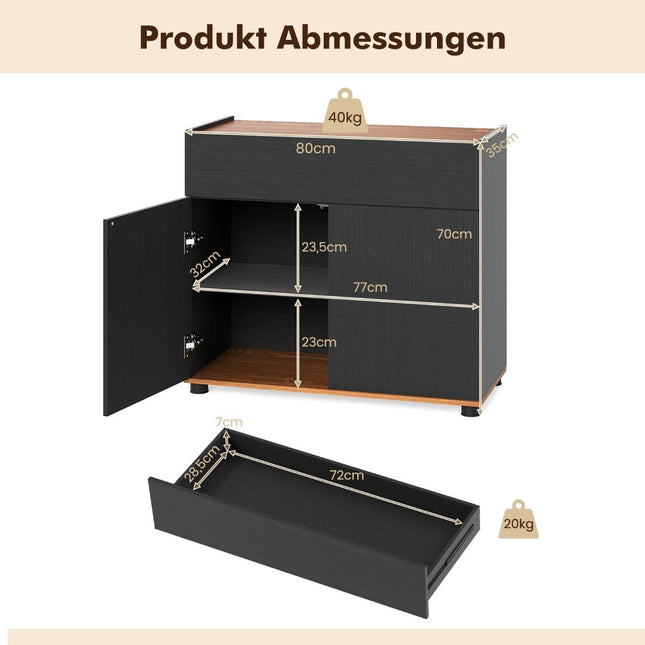 Zwart houten dressoir met lade en 2 deuren, 80 cm