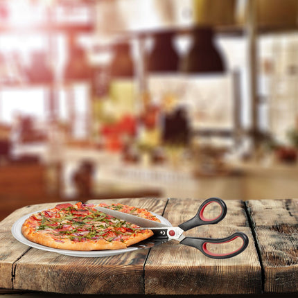 Černo-červený kráječ na pizzu se zvedacím mechanismem