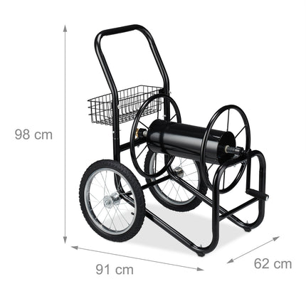 Black metal hose reel