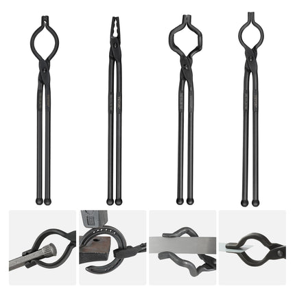 Blacksmith Forge Tongs Set, 4-Pc 18 in Carbon Steel