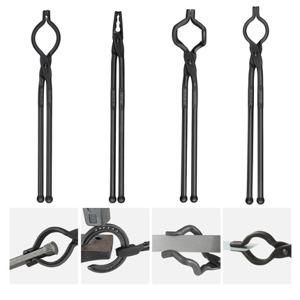 Blacksmith Forge Tongs Set, 4-Pc 18 in Carbon Steel