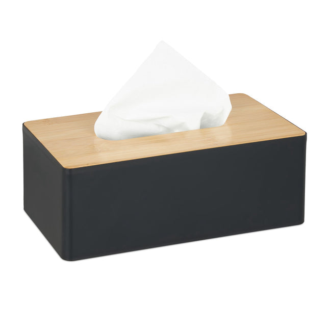 Black tissue box with bamboo lid