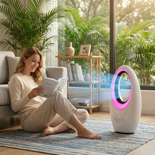 Bezlopatkový věžový ventilátor, tichý 36dB, oscilace 60, dálkové ovládání