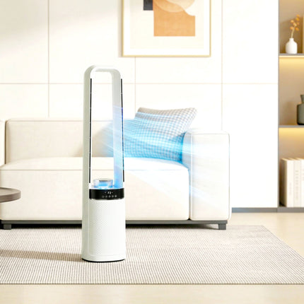 Bezlopatkový věžový ventilátor s dálkovým ovládáním, oscilace 45, časovač