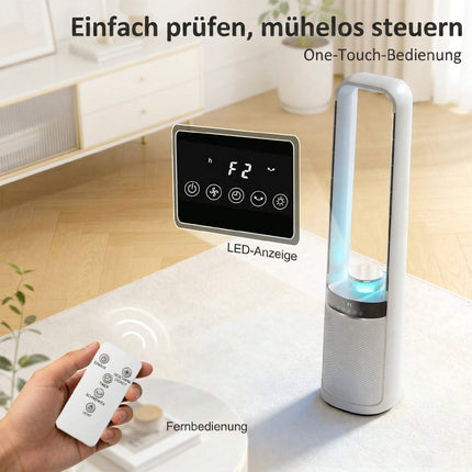 Bezlopatkový věžový ventilátor s dálkovým ovládáním, oscilace 45, časovač