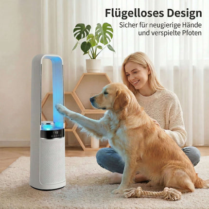 Bezlopatkový věžový ventilátor s dálkovým ovládáním, oscilace 45, časovač