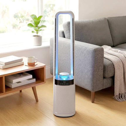Bezlopatkový věžový ventilátor s dálkovým ovládáním, oscilace 45, časovač