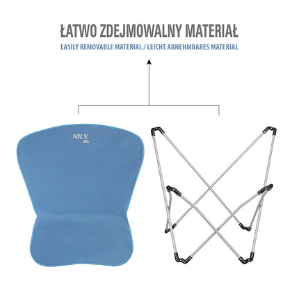 Skládací kempingová židle modrá, lehká, přenosná