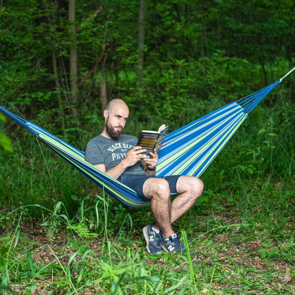 Houpací síť modro-zelená, šířka 120cm, bavlna-polyester