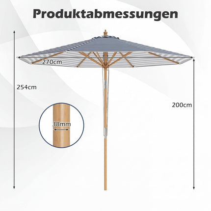 Slunečník modro-bíle pruhovaný, 270cm, nastavitelný sklon