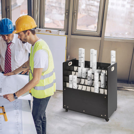 Blueprint Storage Rack, 50-Slot Mobile Roll File Cart