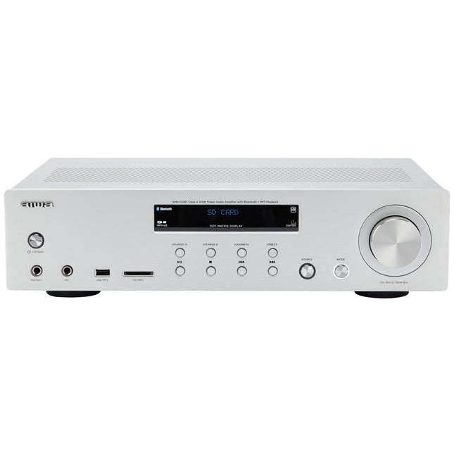 Bluetooth zesilovač, 2x60W RMS, stříbrné provedení