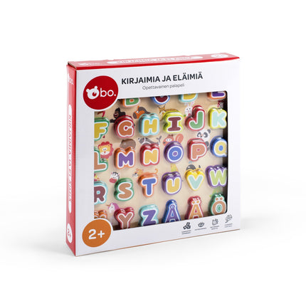 Bo. naučné dřevěné puzzle "Abeceda a zvířata" (ve finštině)
