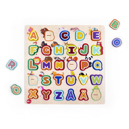 Bo. naučné dřevěné puzzle "Abeceda a zvířata" (ve finštině)