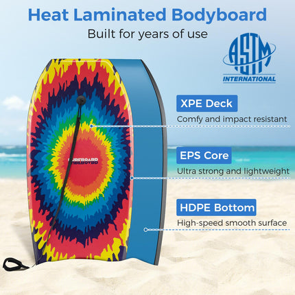 Bodyboard, 33–41 Inch EPS Core, XPE Deck, Wrist Leash