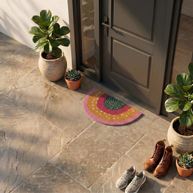 Boho kokosová rohožka, půlkulatá, do interiéru i exteriéru