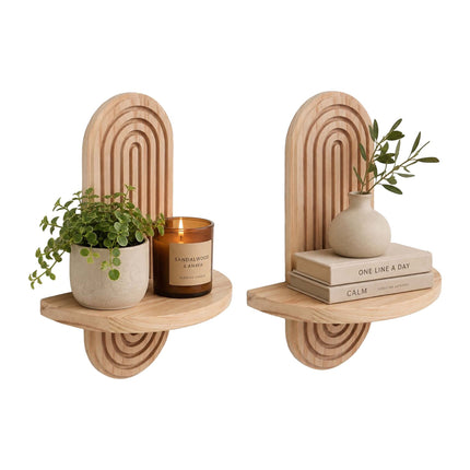 Boho Floating Wall Shelves, 2-Piece Set, Pine Wood