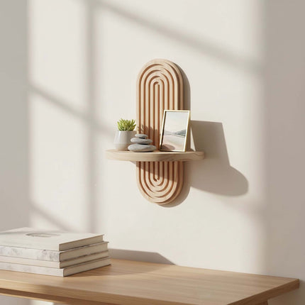 Boho Floating Wall Shelves, 2-Piece Set, Pine Wood