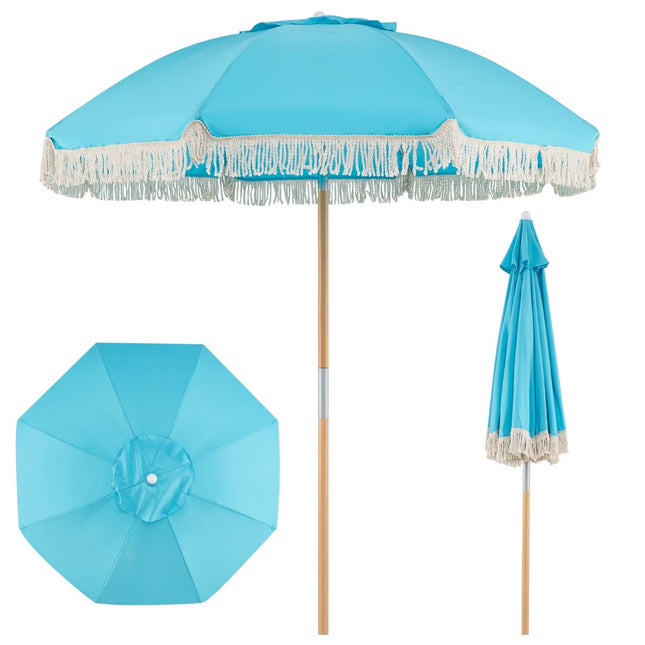 Boho zahradní slunečník, 170 cm, modrý, nastavitelný sklon