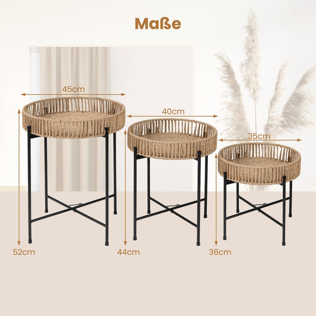 Sada boho zasouvacích odkládacích stolků – ruční provazový design