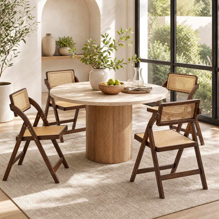 Boho Rattan Folding Chairs, Bamboo Frame, Set of 2