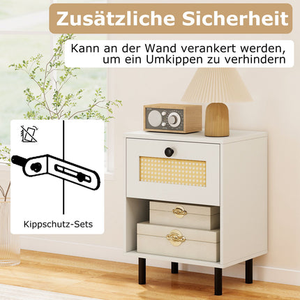 Sada nočních stolků boho s ratanovou zásuvkou, 2 ks
