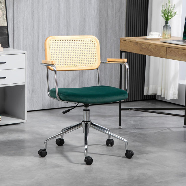 Adjustable Boho office chair with armrests, green swivel