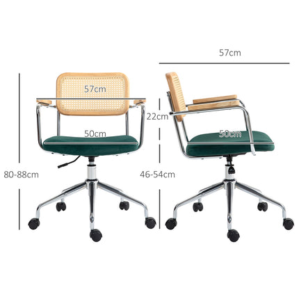Adjustable Boho office chair with armrests, green swivel