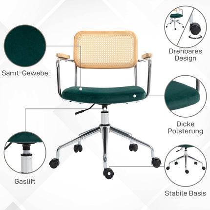 Adjustable Boho office chair with armrests, green swivel