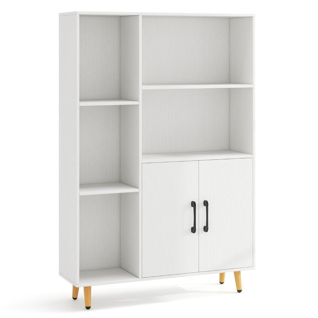 Boekenkast Witte boekenkast met deuren en open vakken 80 x 23,5 x 119 cm