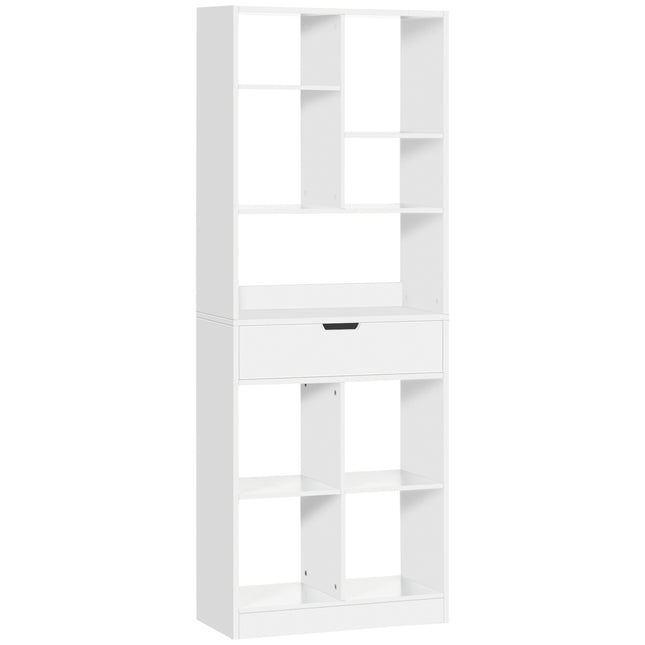Boekenkast Met Anti-Kantelbeveiliging Staande Plank, 9 Planken En 1 Lade, Voor Woonkamer Thuiskantoor, Wit