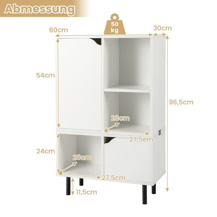 Knihovna stohovatelná knihovna se 2 dvířky a 5 přihrádkami dělitelná s nastavitelnou policí 60 x 30 x 96.5 cm bílá