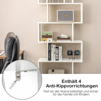 Knihovna stojací regál s dvířky 183 x 70 x 23 cm dělicí regál s 5 policemi bílý