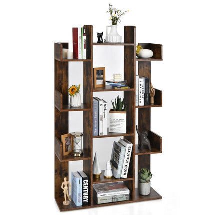 Knihovna s 13 policemi, rohový kancelářský regál, volně stojící regál na pořadače, 86 x 23.5 x 140.5 cm, rustikální hnědá